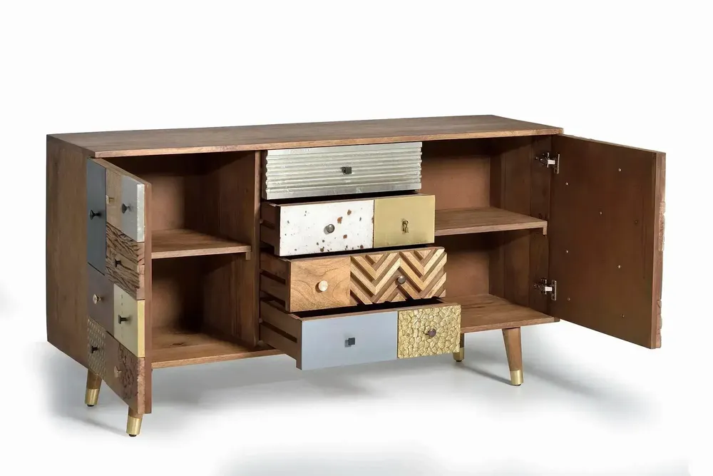 Sideboards - Sideboard in mango wood and multicolored details - GINER Y COLOMER