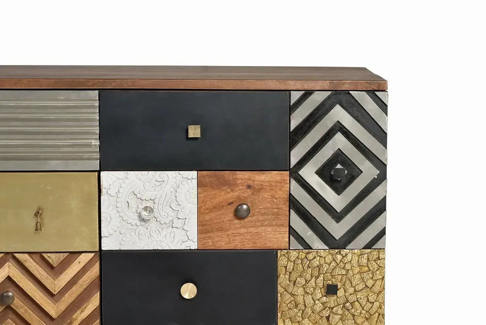 Sideboards - Sideboard in mango wood and multicolored details - GINER Y COLOMER