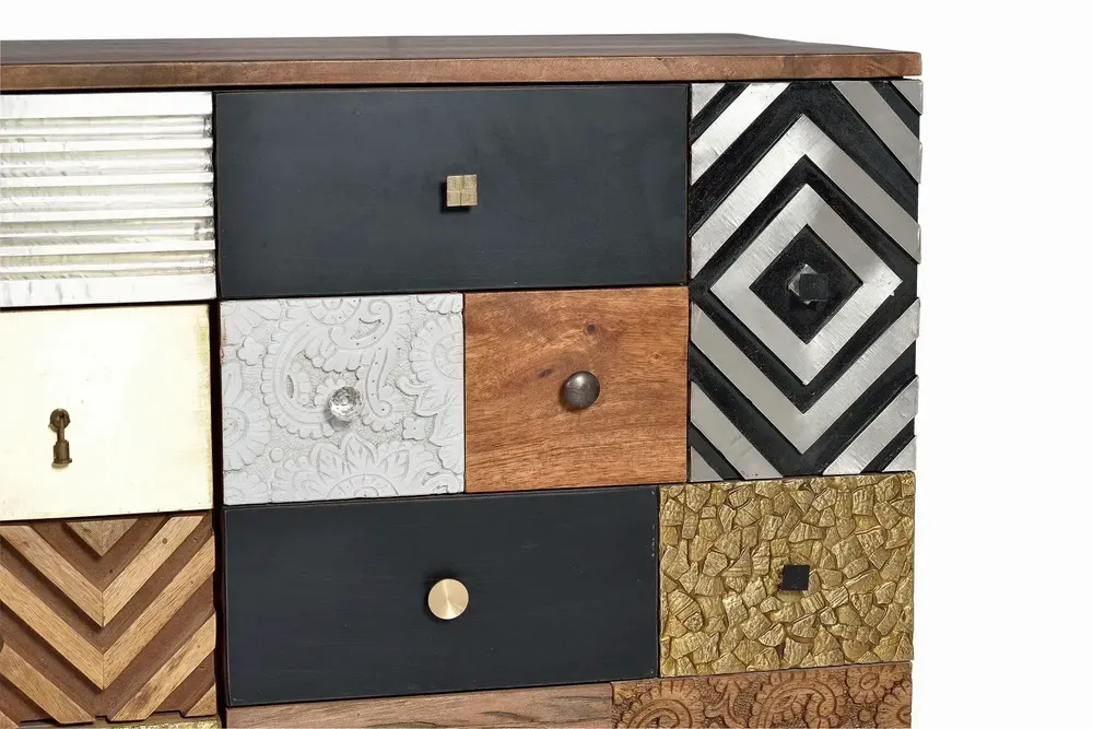 Sideboards - Sideboard in mango wood and multicolored details - GINER Y COLOMER