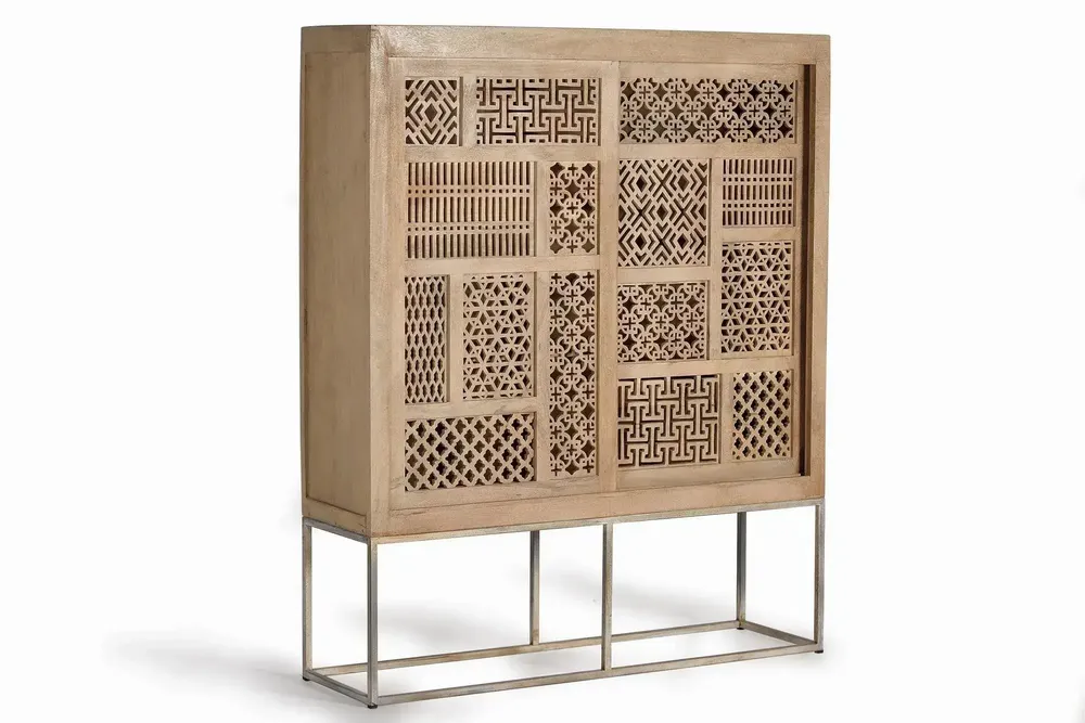 Sideboards - Showcase in teak wood and natural-colored metal legs - GINER Y COLOMER