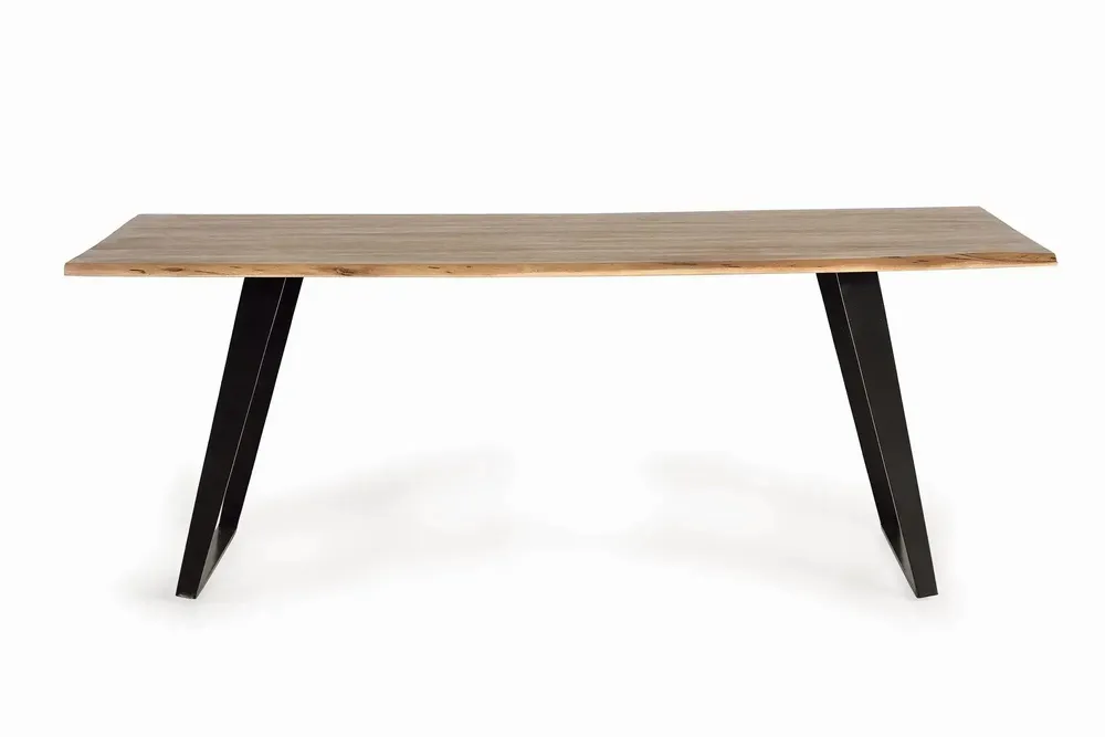 Dining Tables - Dining table in natural acacia wood and black metal legs - GINER Y COLOMER