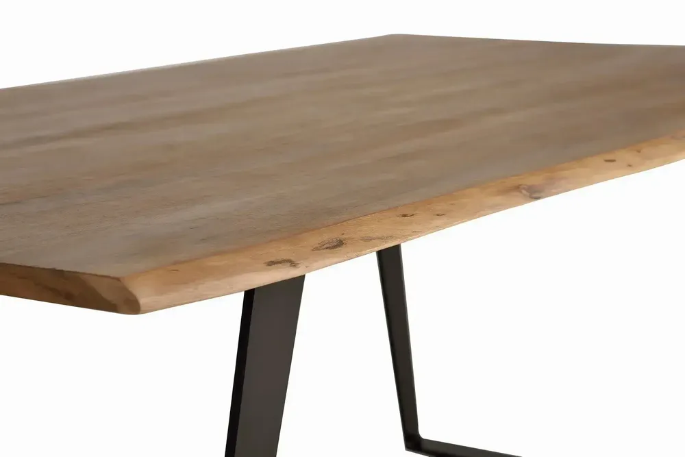 Dining Tables - Dining table in natural acacia wood and black metal legs - GINER Y COLOMER