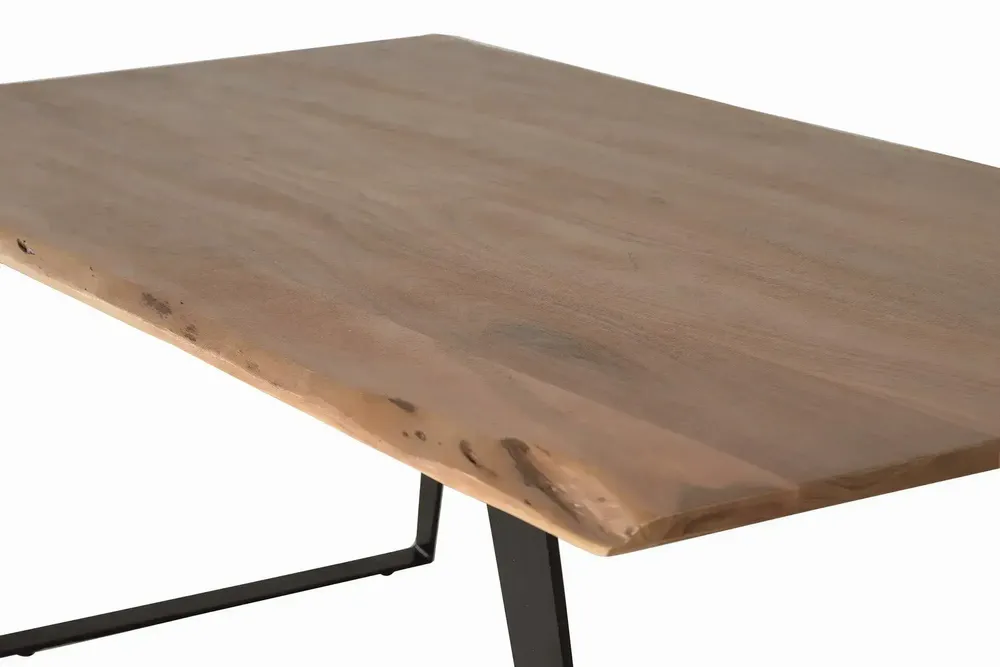 Dining Tables - Dining table in natural acacia wood and black metal legs - GINER Y COLOMER