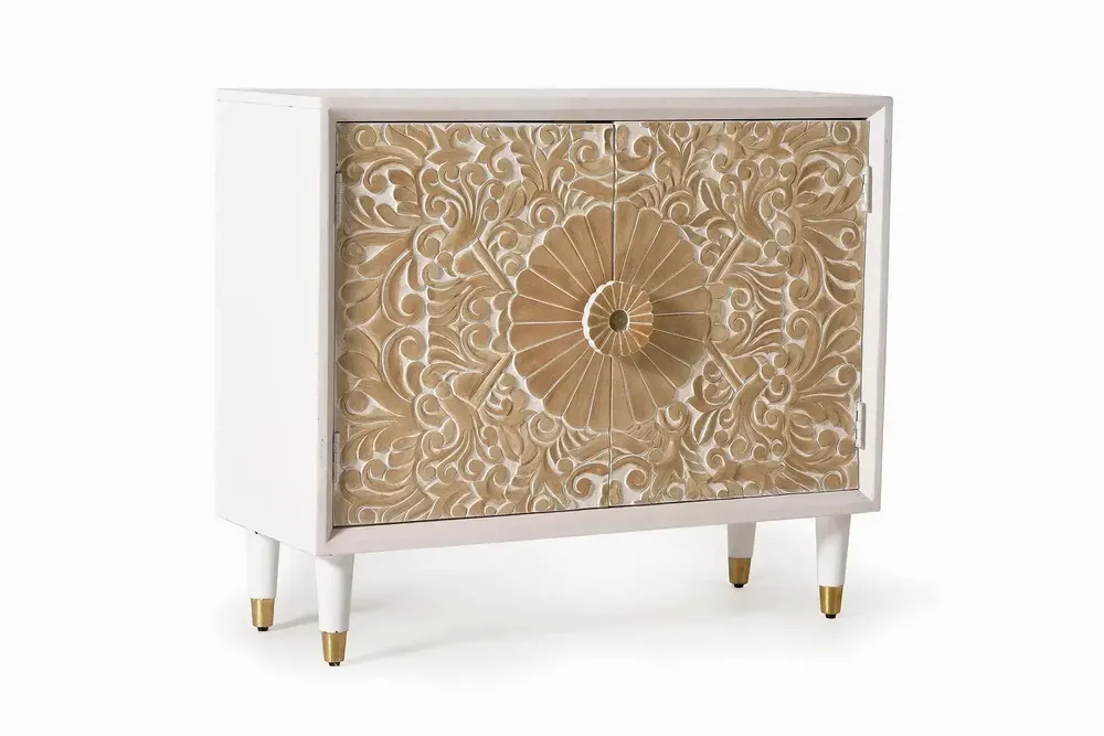 Sideboards - Sideboard in white mango wood and gold details - GINER Y COLOMER
