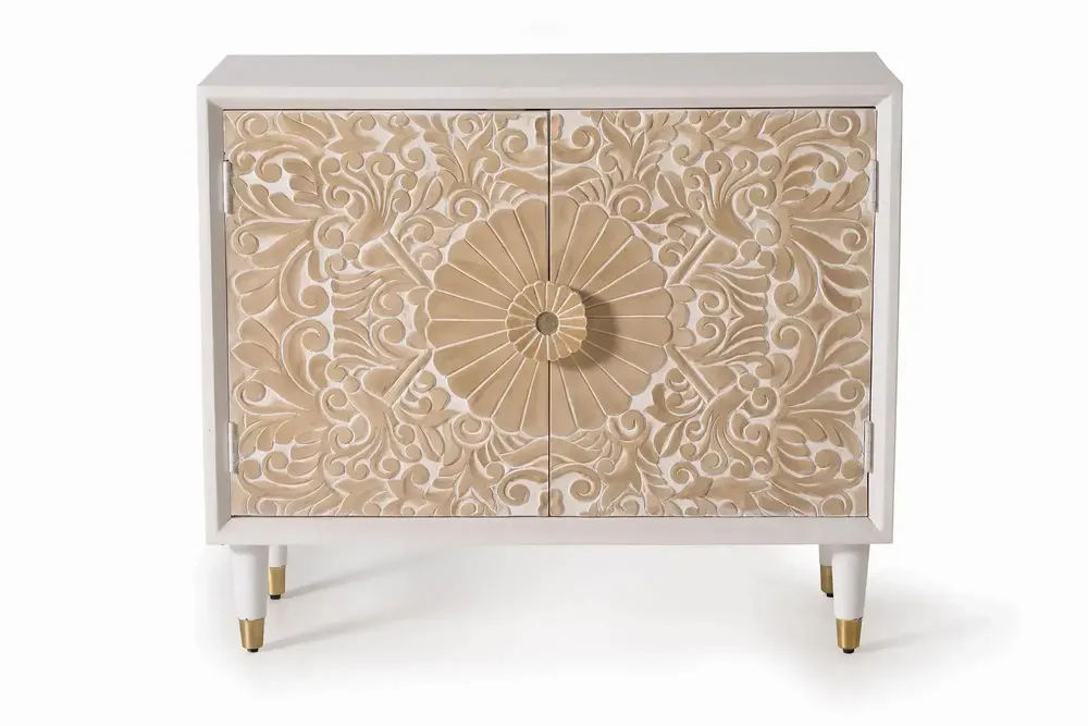 Sideboards - Sideboard in white mango wood and gold details - GINER Y COLOMER