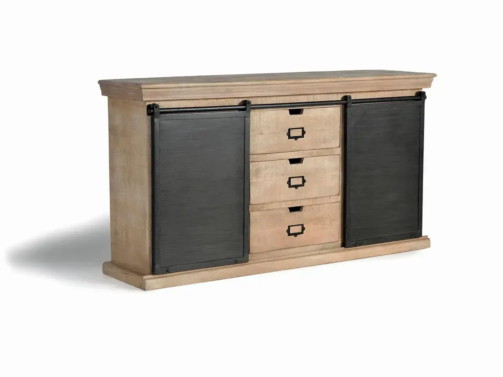 Sideboards - Industrial sideboard in mango wood and black metal details - GINER Y COLOMER