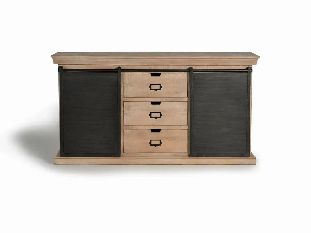 Sideboards - Industrial sideboard in mango wood and black metal details - GINER Y COLOMER