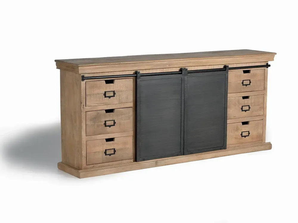 Sideboards - Sideboard with 6 drawers and 2 doors in mango wood and metal - GINER Y COLOMER