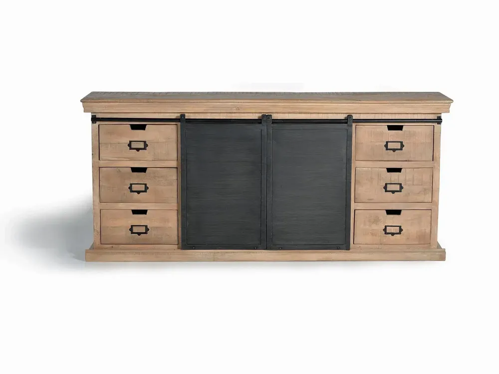 Sideboards - Sideboard with 6 drawers and 2 doors in mango wood and metal - GINER Y COLOMER