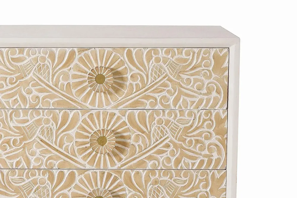 Chests of drawers - White mango wood chest of drawers with gold details - GINER Y COLOMER