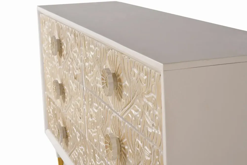 Chests of drawers - White mango wood chest of drawers with gold details - GINER Y COLOMER