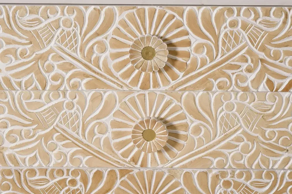 Chests of drawers - White mango wood chest of drawers with gold details - GINER Y COLOMER