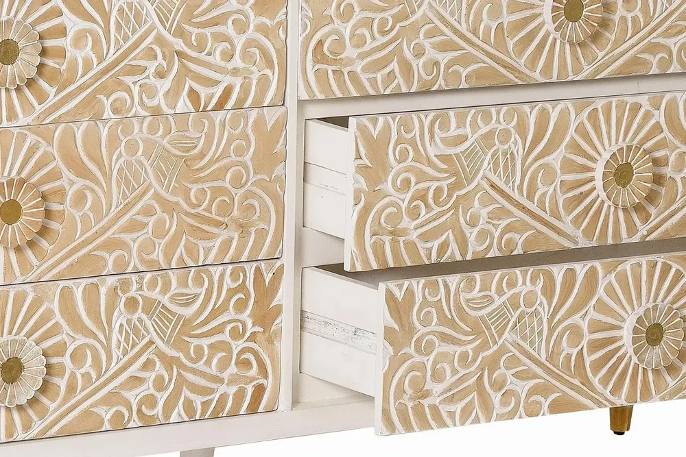 Chests of drawers - White mango wood chest of drawers with gold details - GINER Y COLOMER