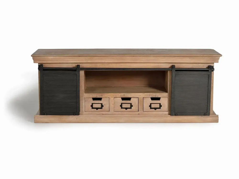 TV stands - TV cabinet in mango wood and legs in natural and gray metal - GINER Y COLOMER