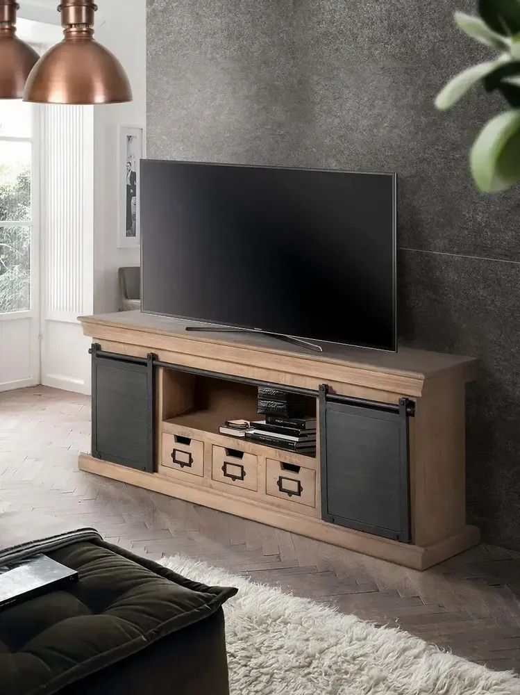 TV stands - TV cabinet in mango wood and legs in natural and gray metal - GINER Y COLOMER