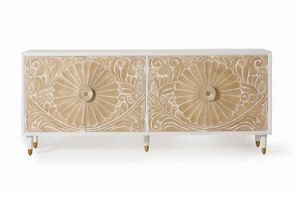 Sideboards - Mango wood sideboard with white gold details - GINER Y COLOMER