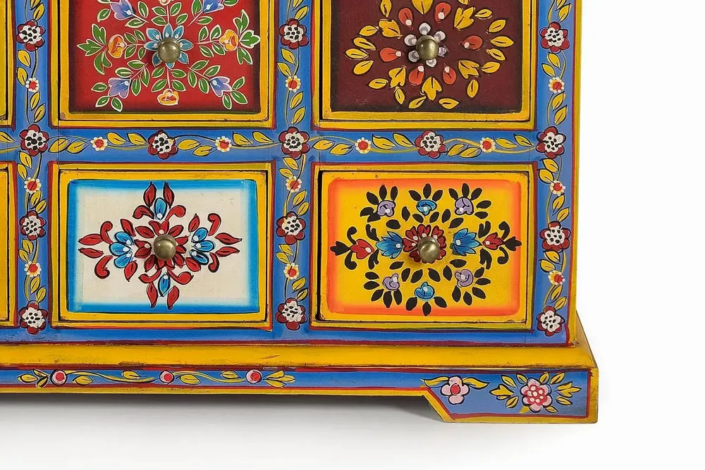 Chests of drawers - Mango wood chest of drawers with hand-painted multi-colored details - GINER Y COLOMER