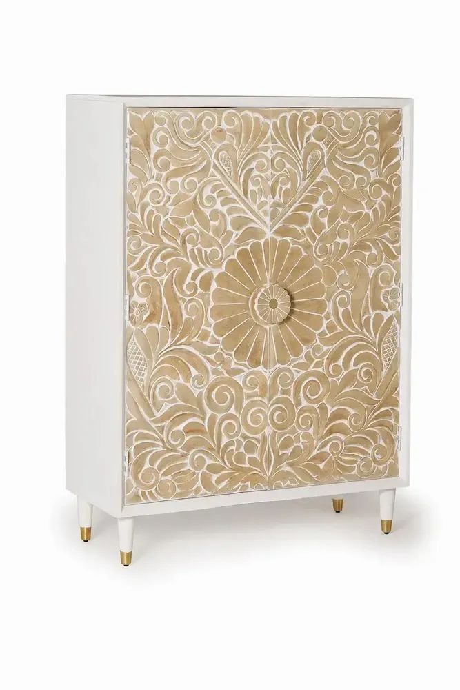Sideboards - Sideboard in white mango wood and gold details - GINER Y COLOMER