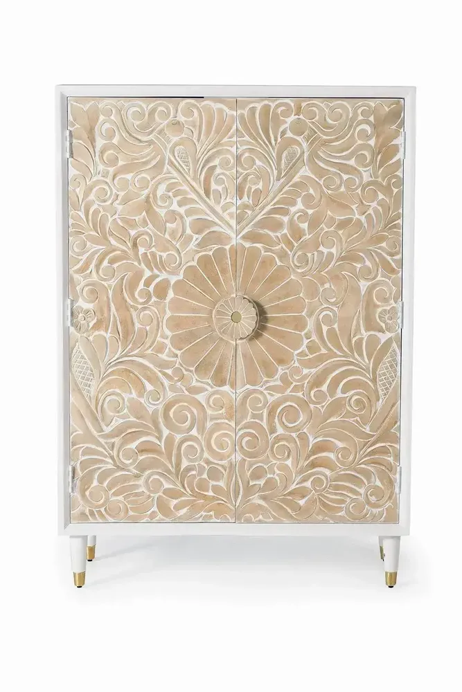 Sideboards - Sideboard in white mango wood and gold details - GINER Y COLOMER