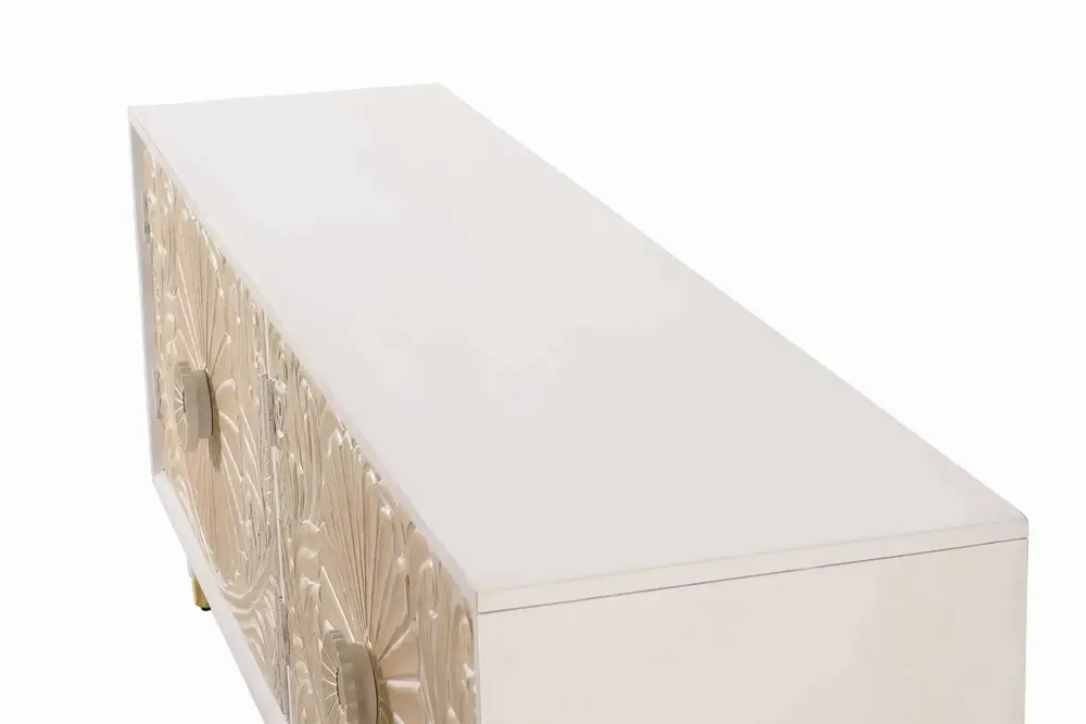 TV stands - White mango wood TV unit with gold accents - GINER Y COLOMER
