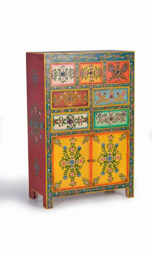 Commodes - Commode en bois de manguier avec détails multicolores peints à la main - GINER Y COLOMER