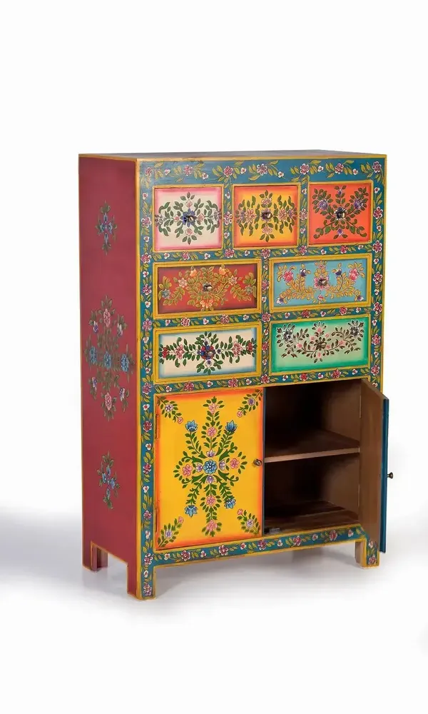 Commodes - Commode en bois de manguier avec détails multicolores peints à la main - GINER Y COLOMER