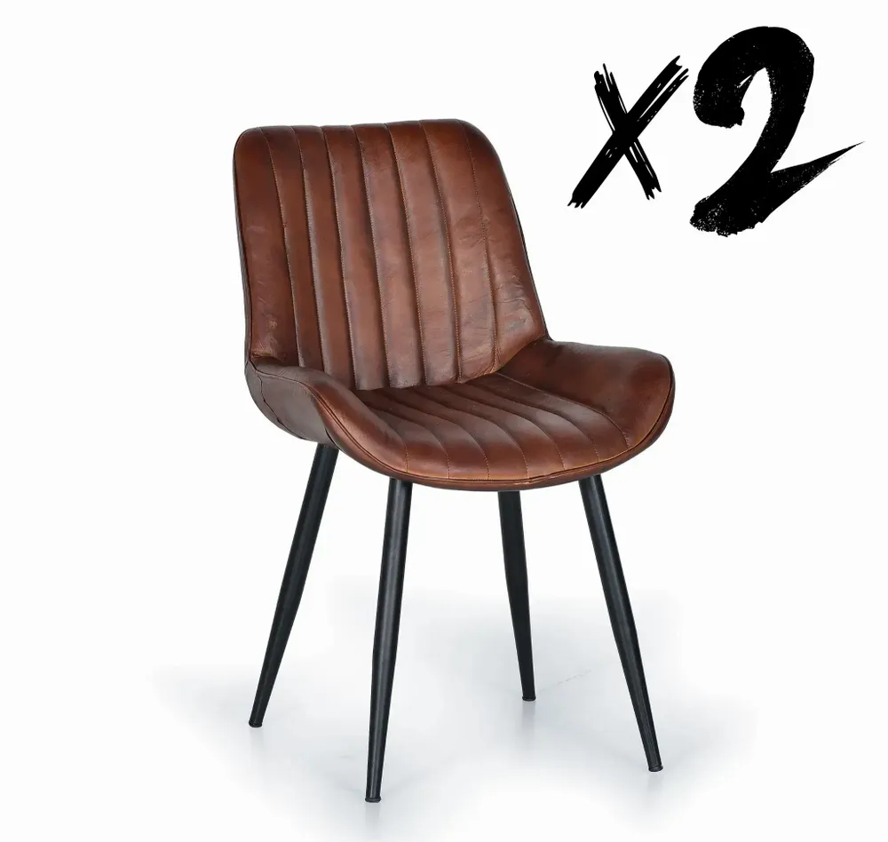 Chairs - Set of 2 chairs in brown leather and metal - GINER Y COLOMER