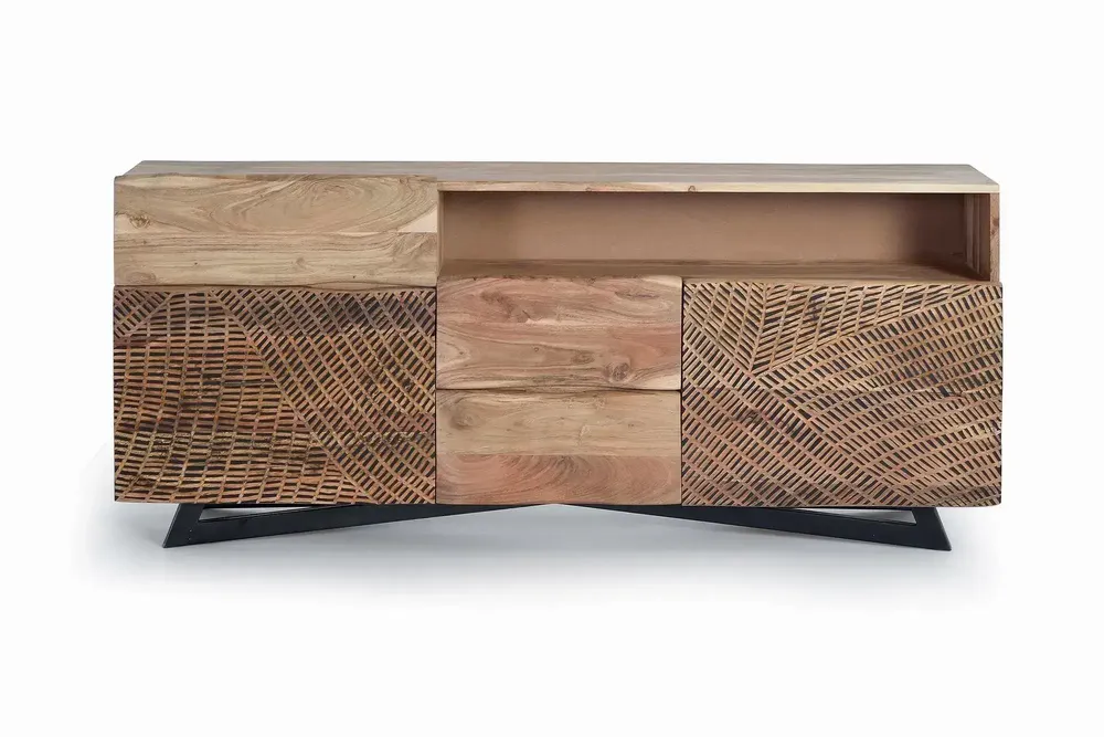 Sideboards - Acacia wood sideboard, natural and black metal legs - GINER Y COLOMER