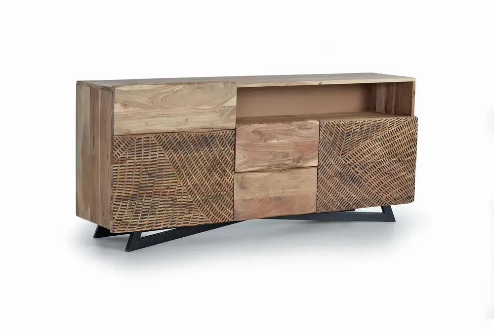Sideboards - Acacia wood sideboard, natural and black metal legs - GINER Y COLOMER