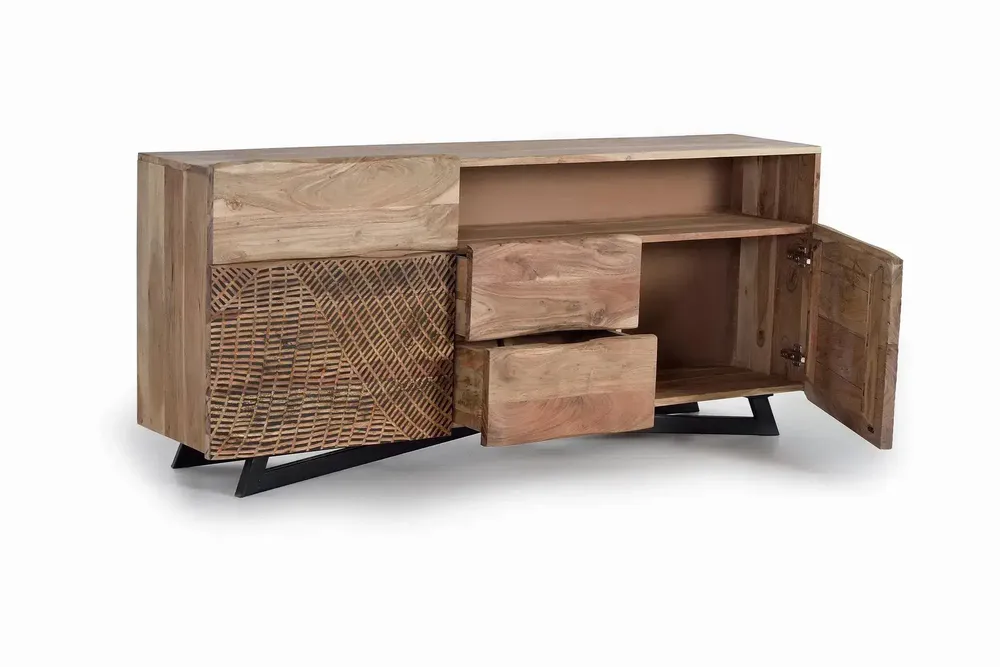 Sideboards - Acacia wood sideboard, natural and black metal legs - GINER Y COLOMER