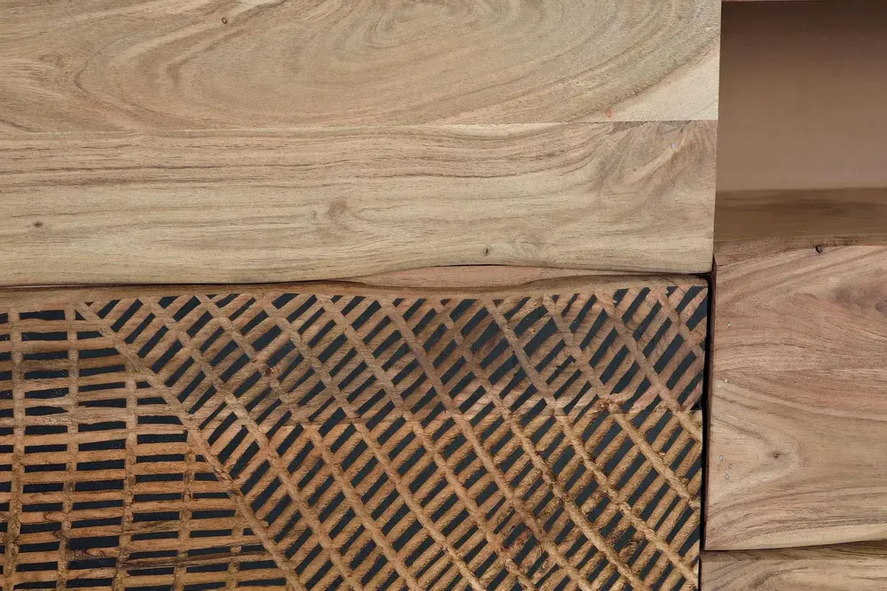 Sideboards - Acacia wood sideboard, natural and black metal legs - GINER Y COLOMER
