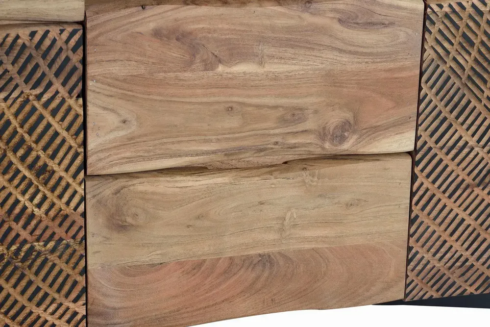 Sideboards - Acacia wood sideboard, natural and black metal legs - GINER Y COLOMER