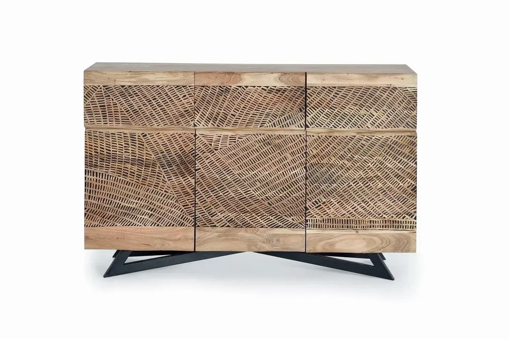 Sideboards - Sideboard in acacia wood and natural-colored metal slats - GINER Y COLOMER