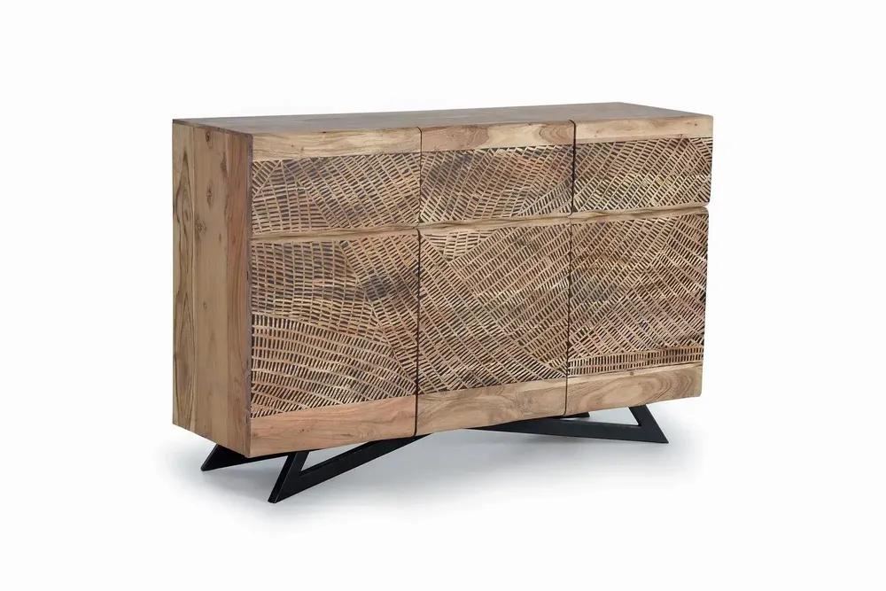 Sideboards - Sideboard in acacia wood and natural-colored metal slats - GINER Y COLOMER