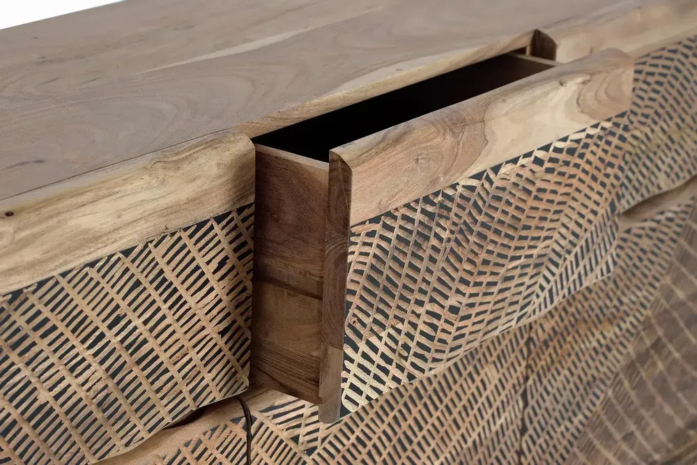 Sideboards - Sideboard in acacia wood and natural-colored metal slats - GINER Y COLOMER
