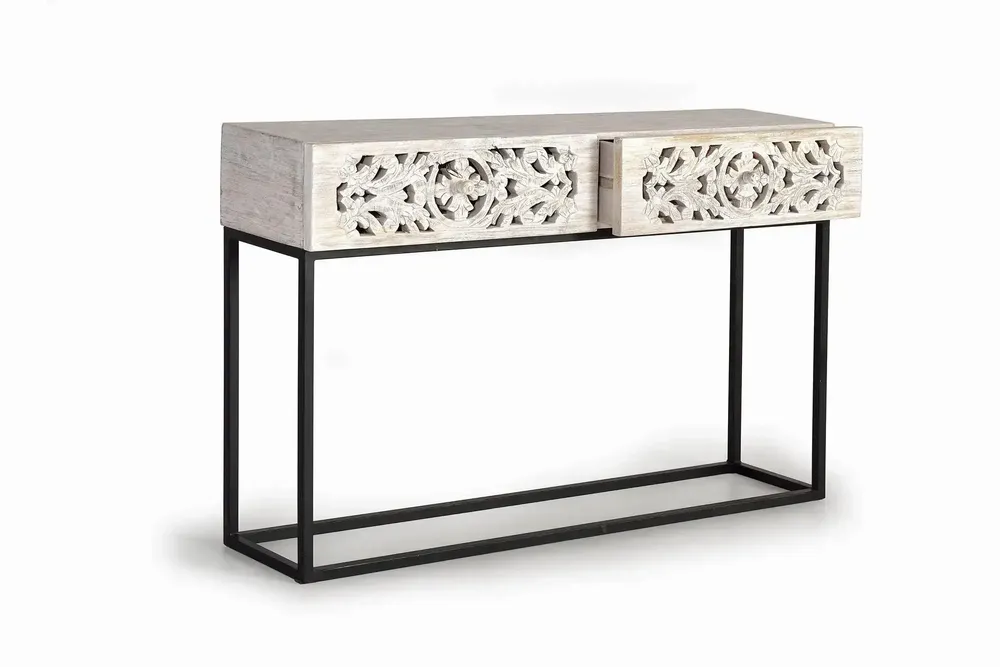 Consoles - Console en manguier et pieds en métal vieilli noir et blanc - GINER Y COLOMER