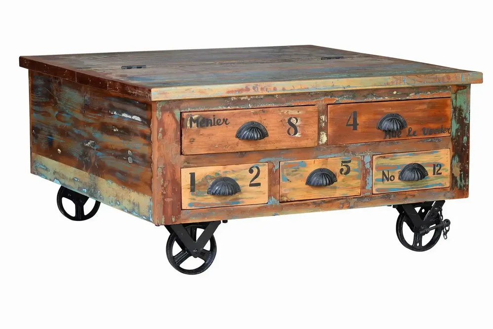 Coffee tables - Multicolored recycled wood coffee table - GINER Y COLOMER