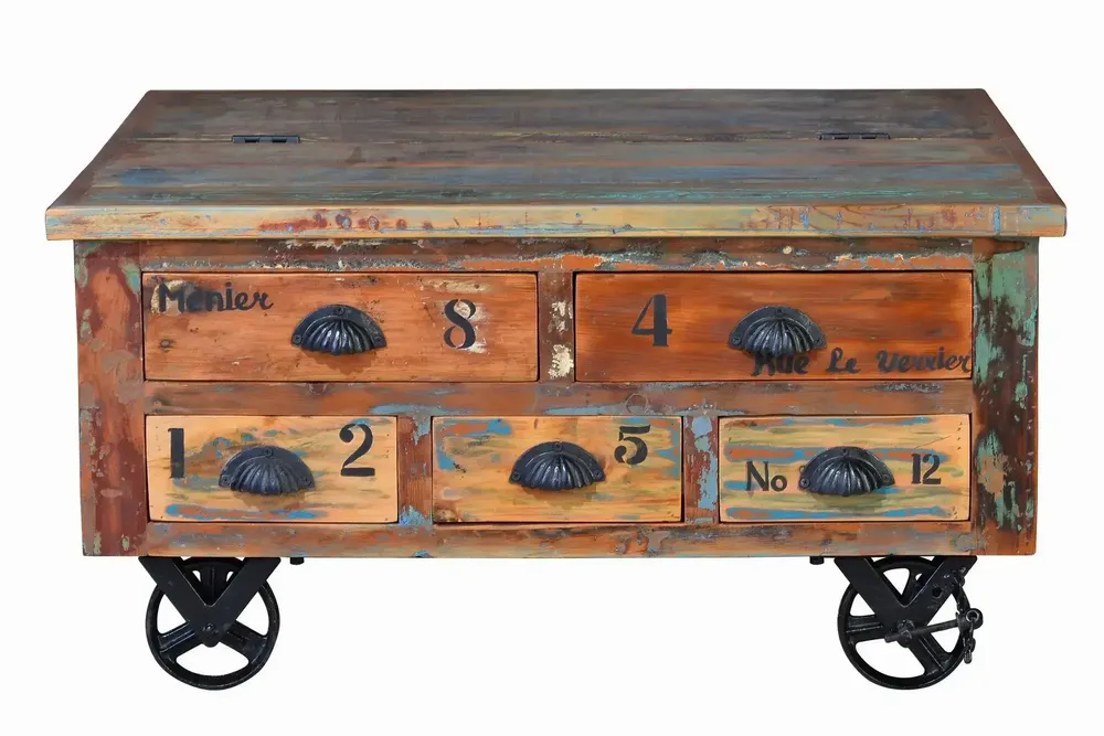 Coffee tables - Multicolored recycled wood coffee table - GINER Y COLOMER