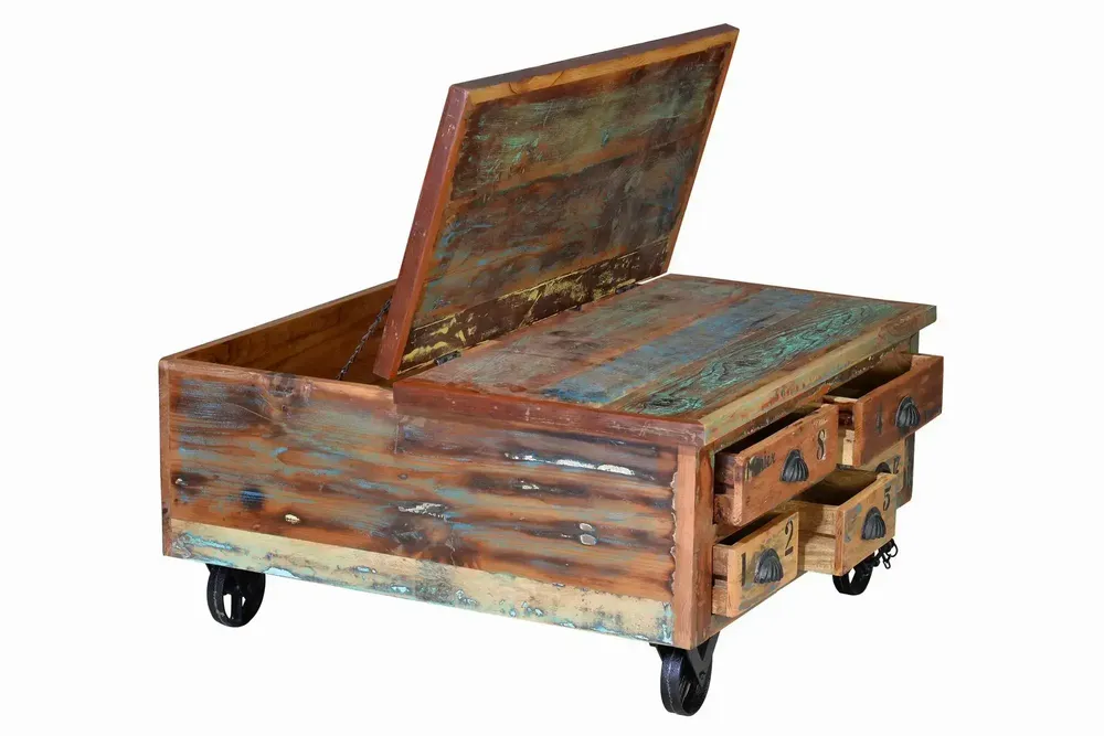 Coffee tables - Multicolored recycled wood coffee table - GINER Y COLOMER