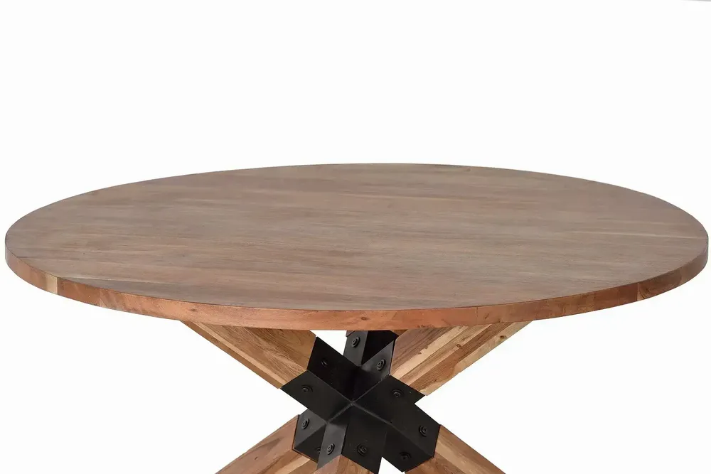 Dining Tables - Round dining table in natural acacia wood and black metal legs - GINER Y COLOMER