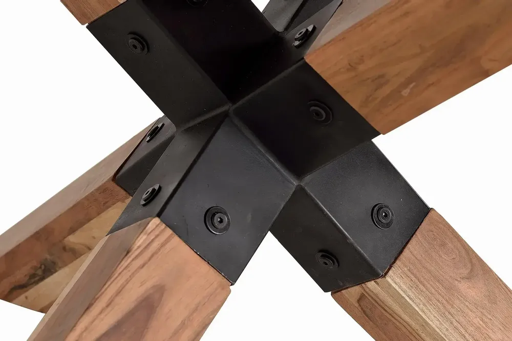Dining Tables - Round dining table in natural acacia wood and black metal legs - GINER Y COLOMER