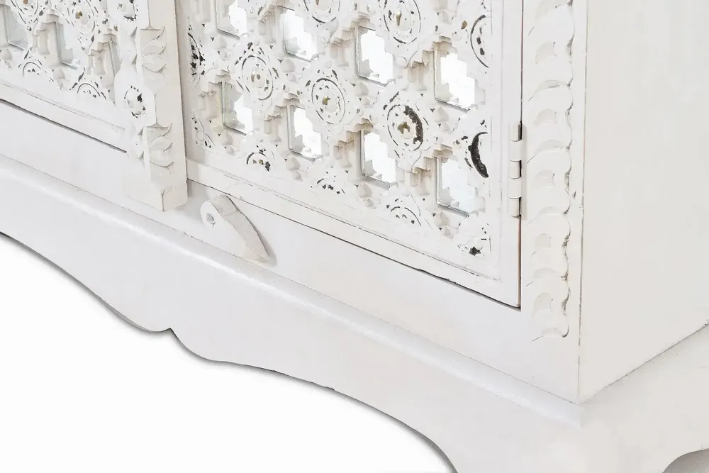 Wardrobe - Mango wood cabinet mirror details in white - GINER Y COLOMER