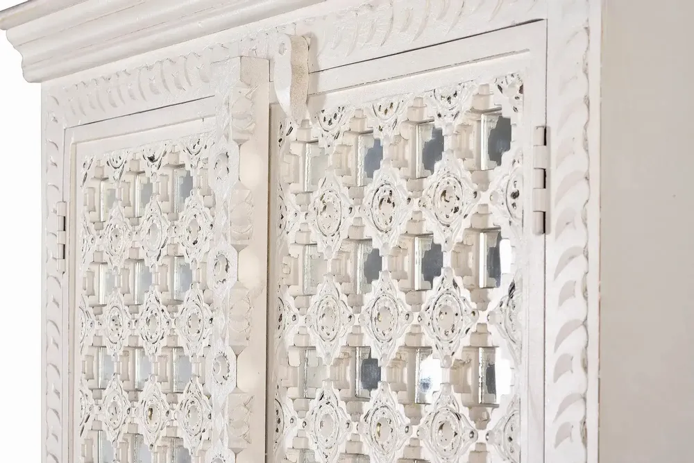 Wardrobe - Mango wood cabinet mirror details in white - GINER Y COLOMER