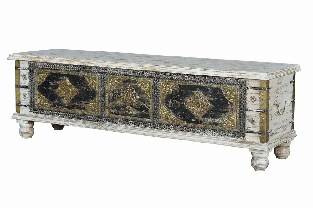 Storage boxes - Mango wood chest and aged white bronze details - GINER Y COLOMER