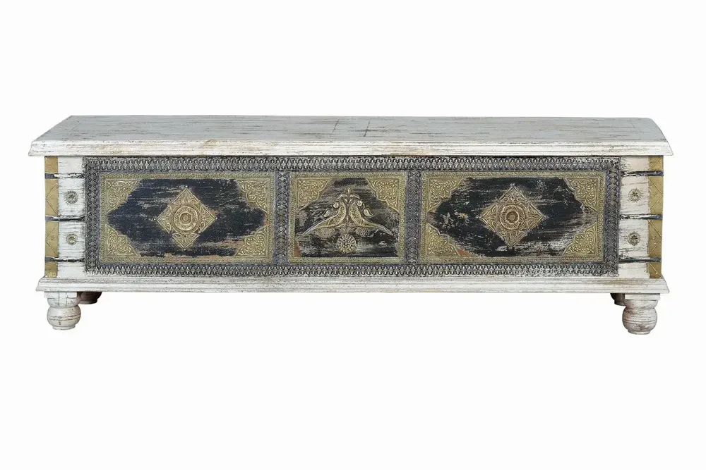 Storage boxes - Mango wood chest and aged white bronze details - GINER Y COLOMER