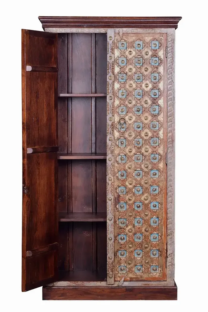 Wardrobe - Mango wood cabinet in walnut and aged gray - GINER Y COLOMER