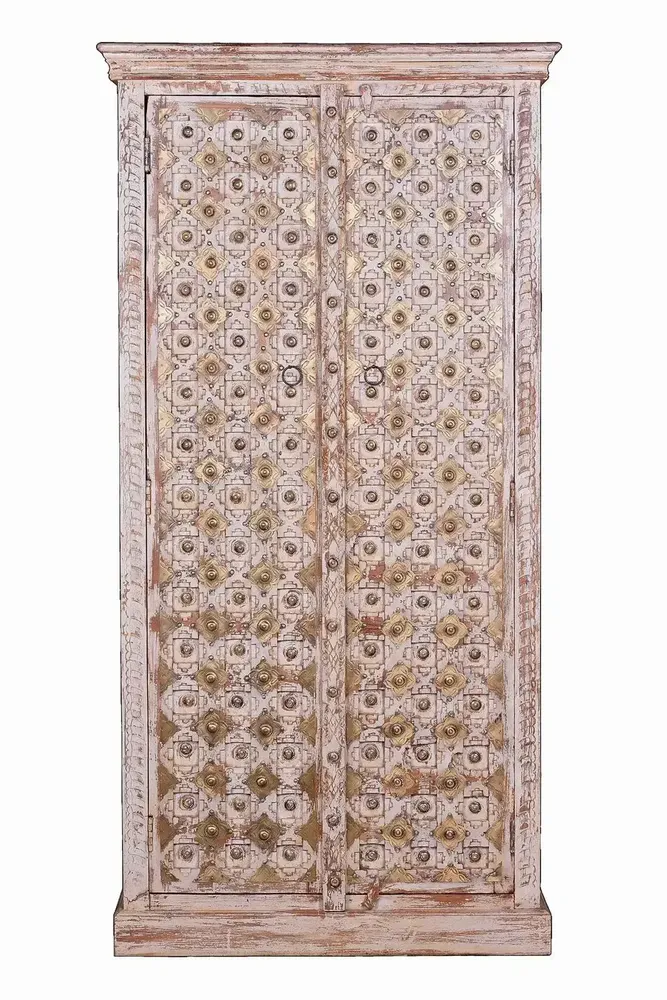 Wardrobe - Mango wood cabinet with aged ivory details - GINER Y COLOMER