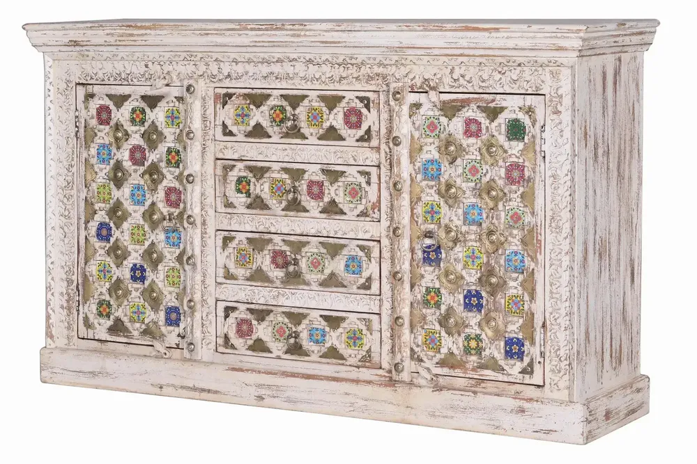 Sideboards - Mango wood sideboard with ceramic details - GINER Y COLOMER