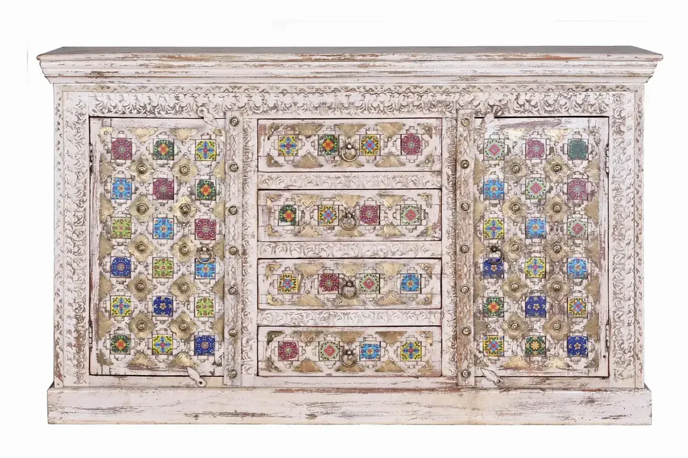 Sideboards - Mango wood sideboard with ceramic details - GINER Y COLOMER