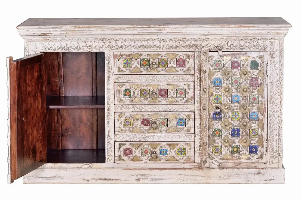 Sideboards - Mango wood sideboard with ceramic details - GINER Y COLOMER